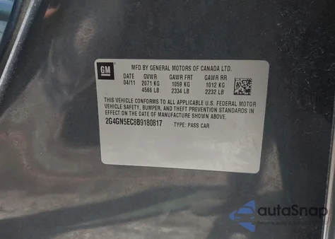 2011 Buick Regal Cxl Oshawa from USA, damaged, VIN 2G4GN5EC8B9180817